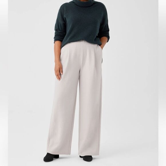 Eileen Fisher The System Boiled Wool Jersey Pleated Wide-Leg Pant Size XL